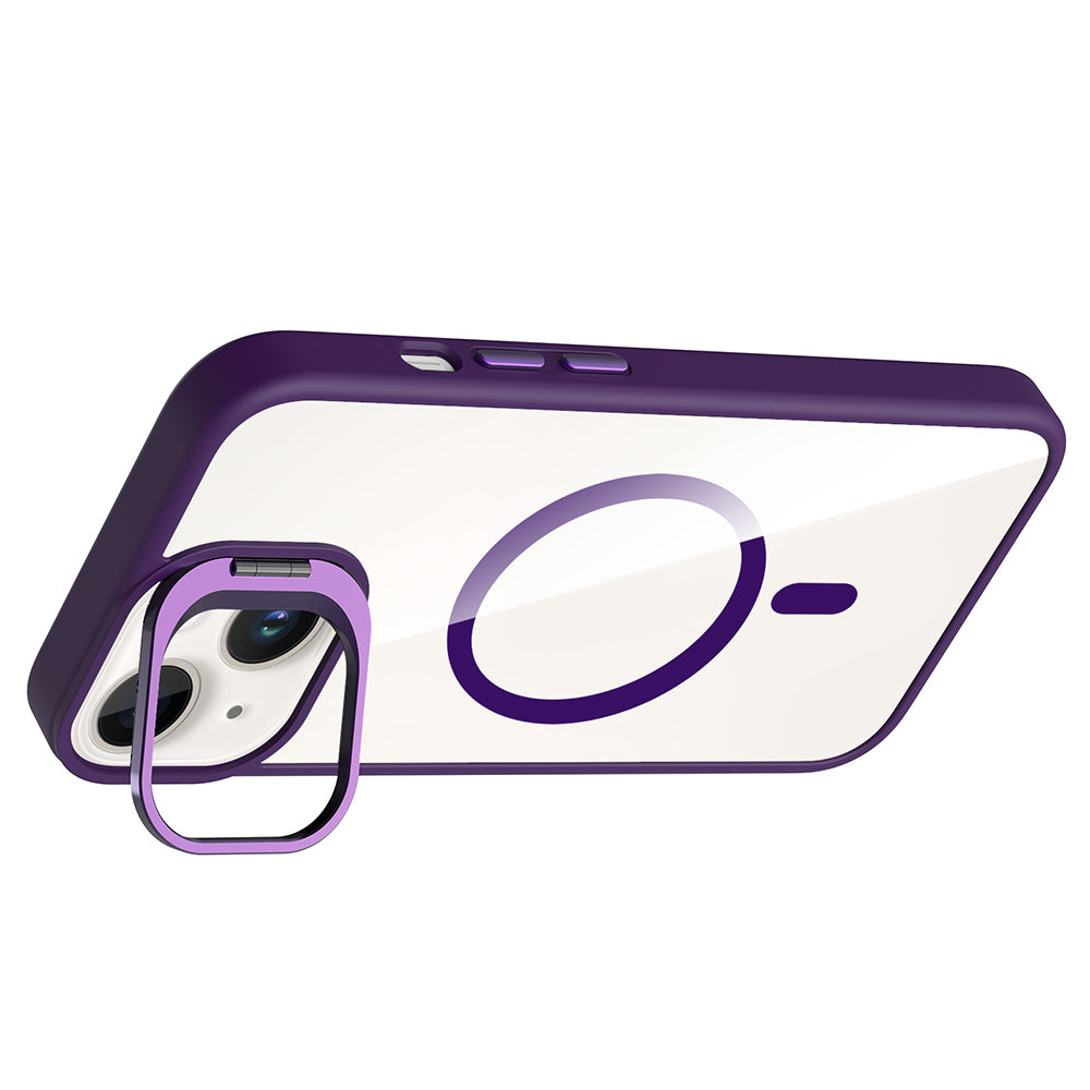 Apple iPhone 13 Kılıf Standlı ve Kamera Lens Hediyeli M-Safe Şarj Özellikli Zore Etro Kapak Siyah