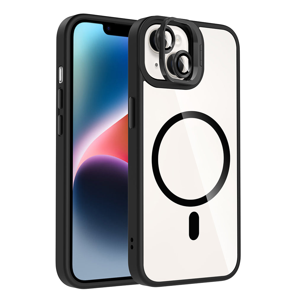 Apple iPhone 13 Kılıf Standlı ve Kamera Lens Hediyeli M-Safe Şarj Özellikli Zore Etro Kapak Derin Mor