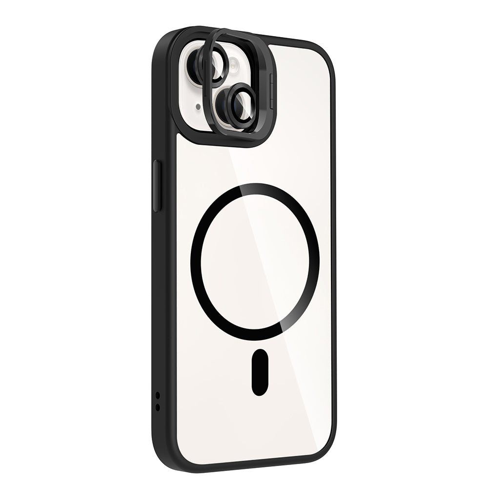 Apple iPhone 13 Kılıf Standlı ve Kamera Lens Hediyeli M-Safe Şarj Özellikli Zore Etro Kapak Derin Mor