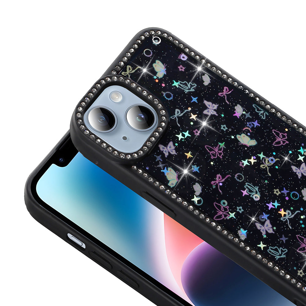 Apple iPhone 13 Kılıf Taşlı ve Simli Tasarım Zore Azra Kapak Siyah