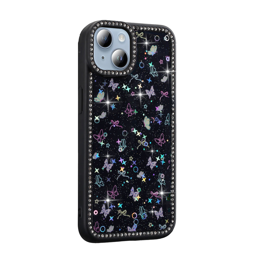 Apple iPhone 13 Kılıf Taşlı ve Simli Tasarım Zore Azra Kapak Gold