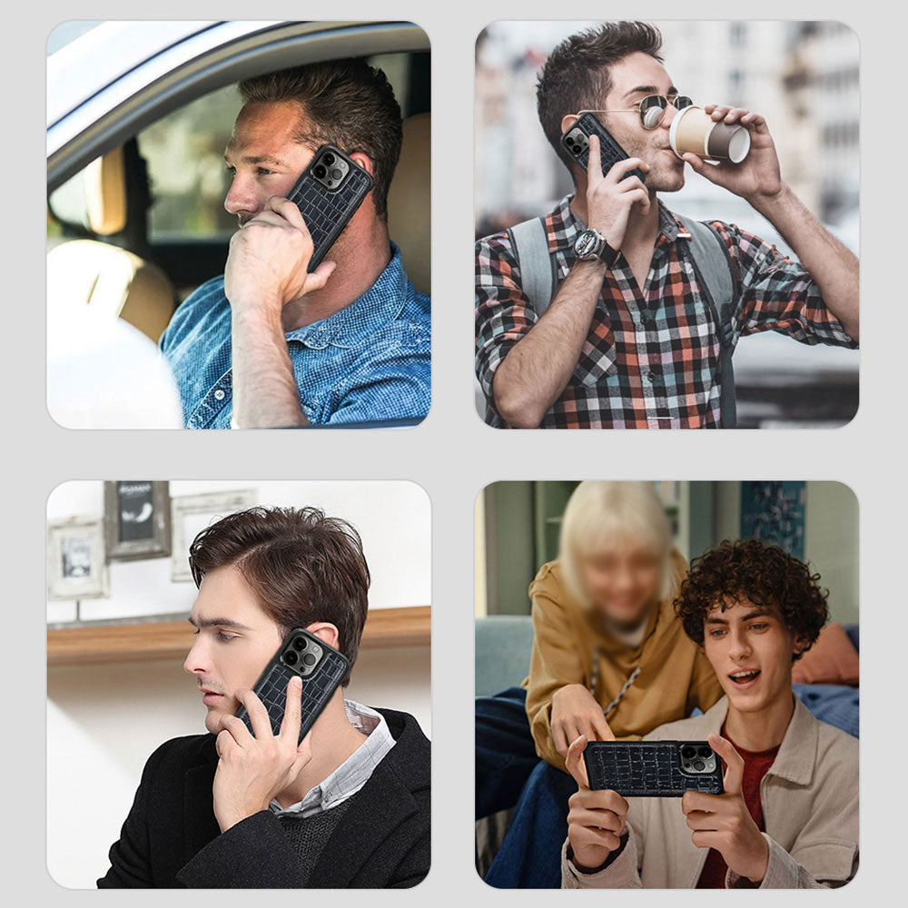 Apple iPhone 13 Kılıf Wiwu Croco Pattern Calfskin Orjinal Deri Kapak Kahverengi