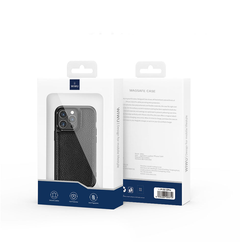 Apple iPhone 13 Kılıf Wiwu Genuine Leather Plastic Calfskin Orjinal Deri Kapak Yeşil