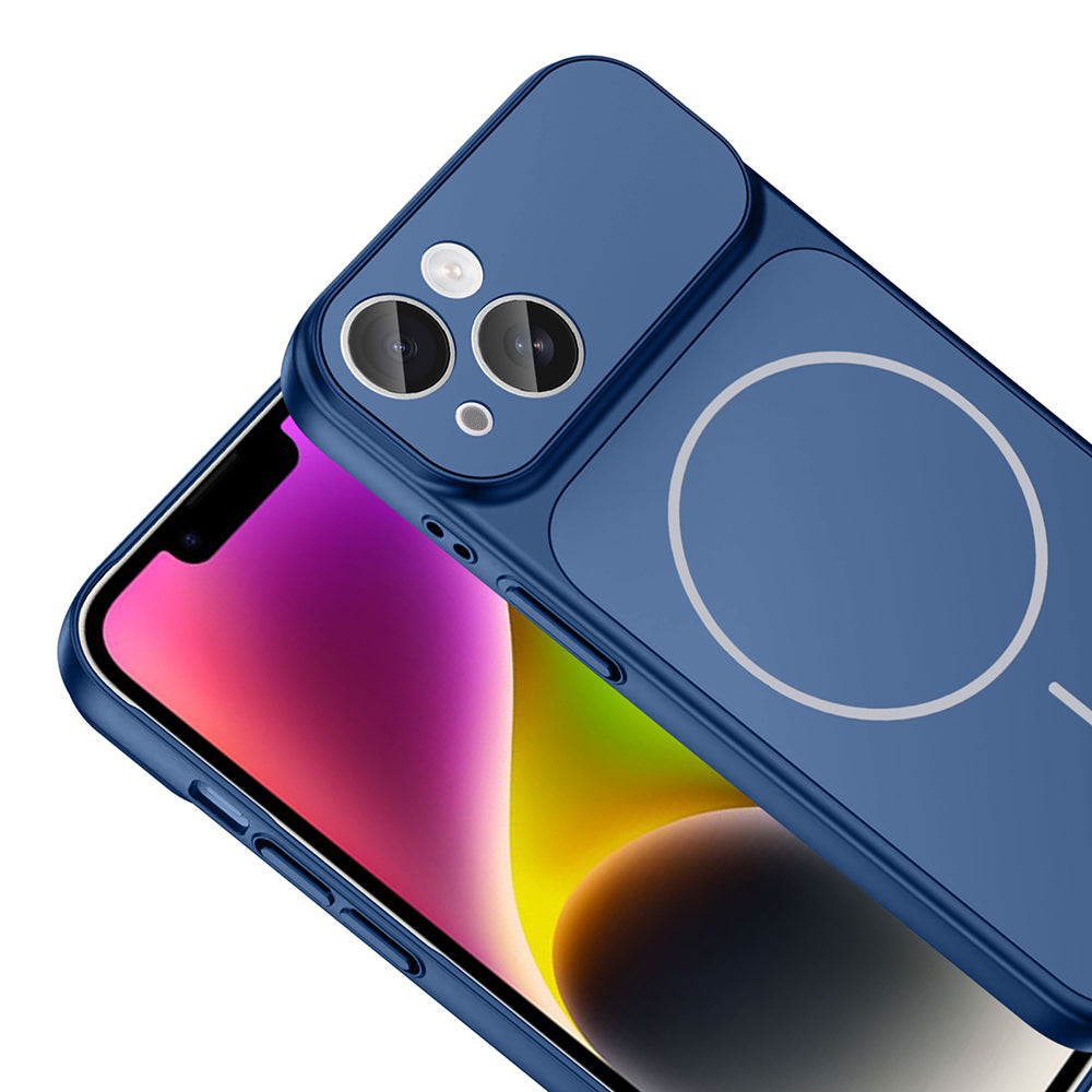 Apple iPhone 13 Kılıf Zore M-Safe Şarj Özellikli Kamera Korumalı Formen Kapak Mavi