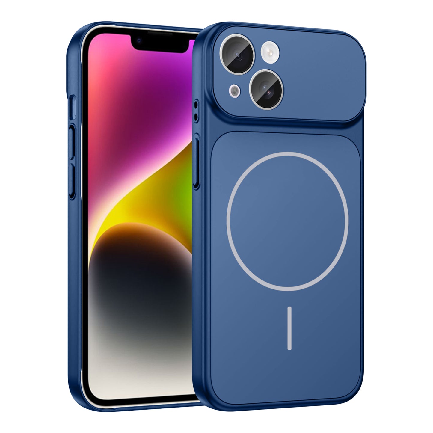 Apple iPhone 13 Kılıf Zore M-Safe Şarj Özellikli Kamera Korumalı Formen Kapak Mavi