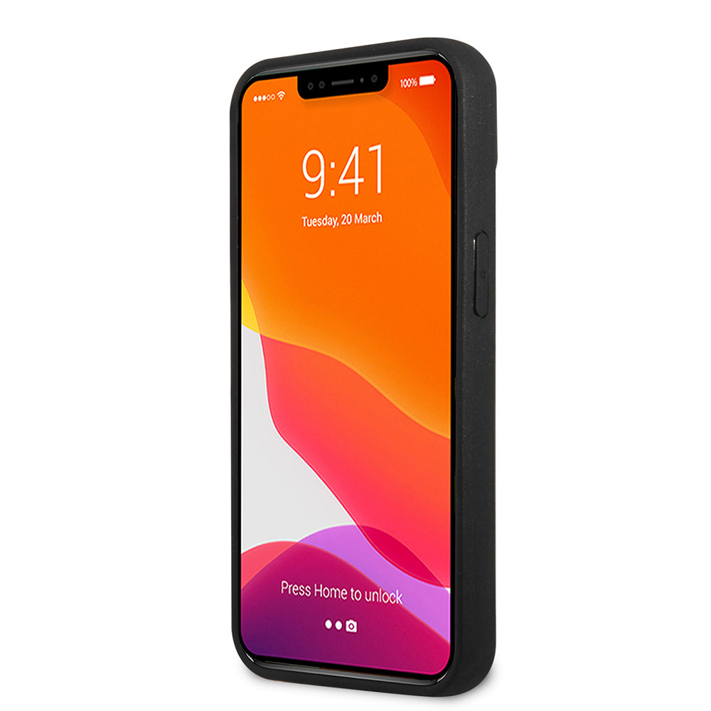 Apple iPhone 13 Mini Kılıf Ferrari Orjinal Lisanlı Klasik Metal Logolu Karbon Dizayn Kapak Siyah