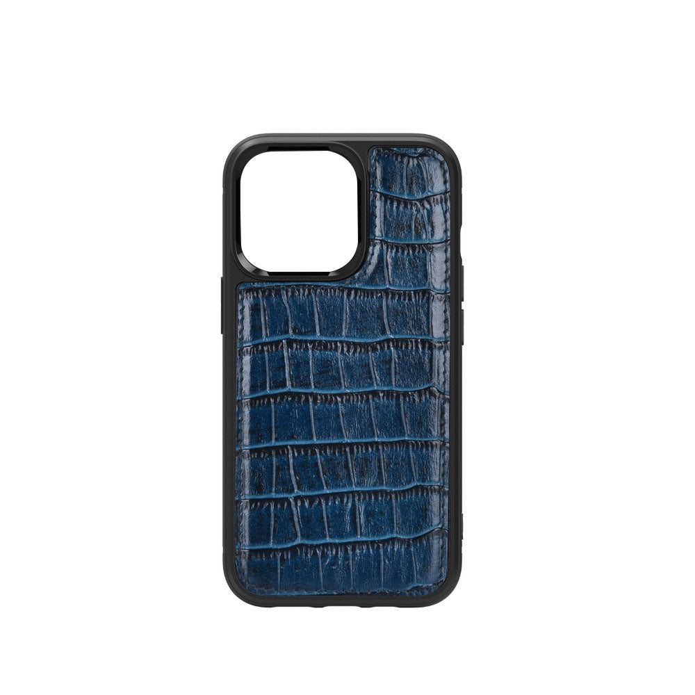 Apple iPhone 13 Mini Kılıf Wiwu Croco Pattern Calfskin Orjinal Deri Kapak Mavi