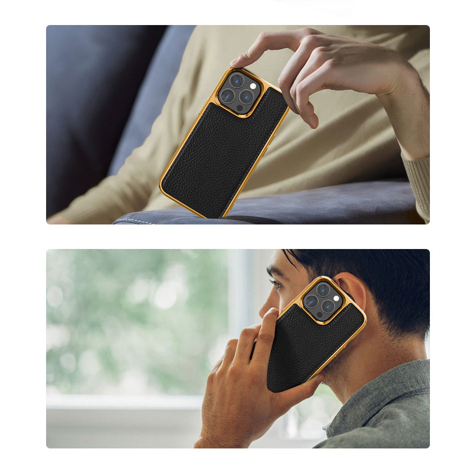 Apple iPhone 13 Mini Kılıf Wiwu Genuine Leather Gold Calfskin Orjinal Deri Kapak Yeşil