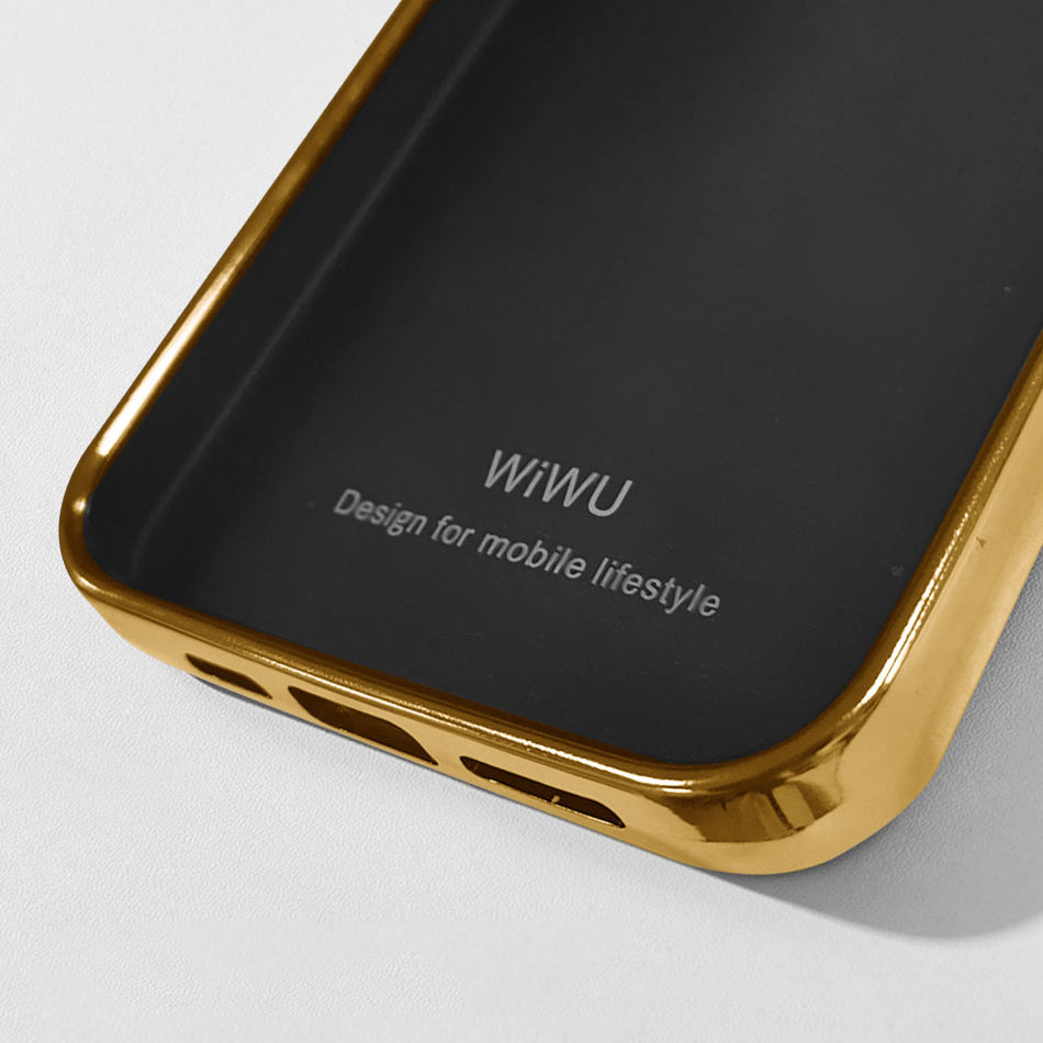 Apple iPhone 13 Mini Kılıf Wiwu Genuine Leather Gold Calfskin Orjinal Deri Kapak Kahverengi
