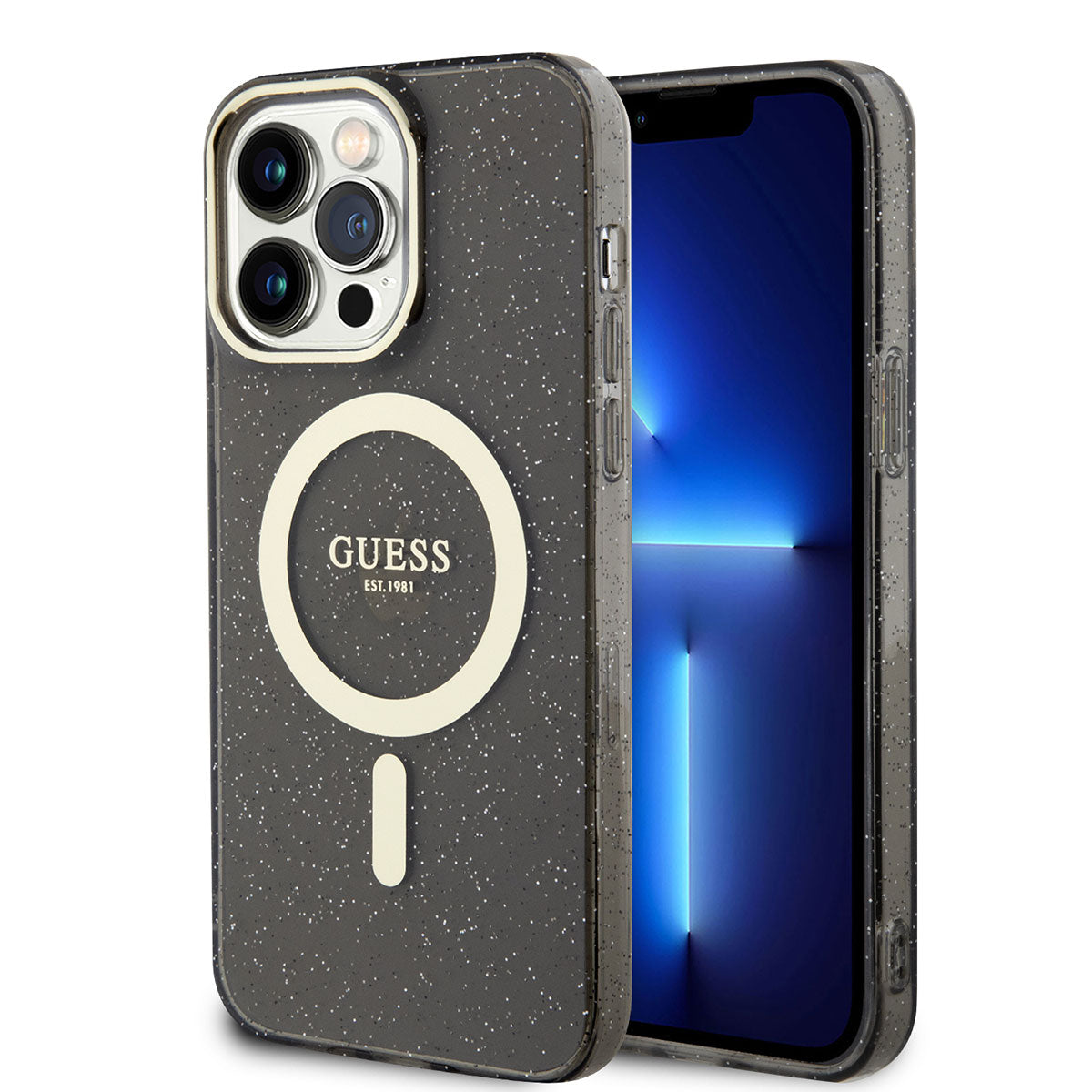 Apple iPhone 13 Pro Kılıf GUESS Magsafe Şarj Özellikli Glitter Kapak Mor