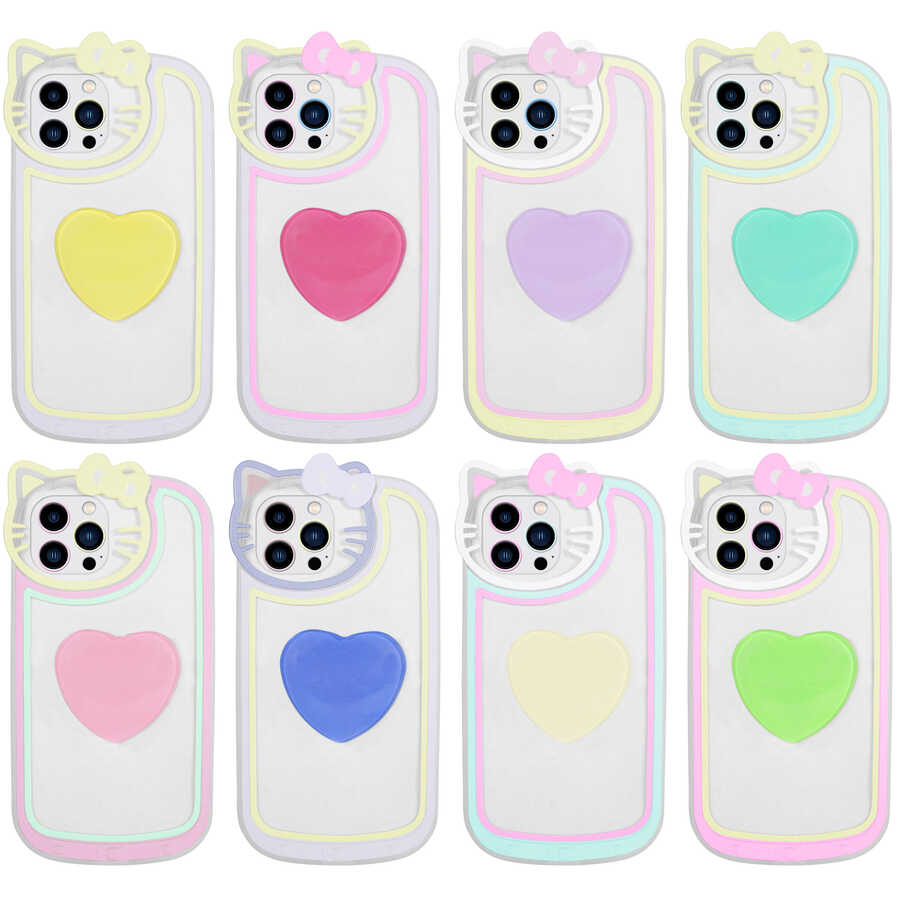 Apple iPhone 13 Pro Kılıf Kedi Figürlü Transparan Pop Soketli Zore Ritmik Kapak Lila