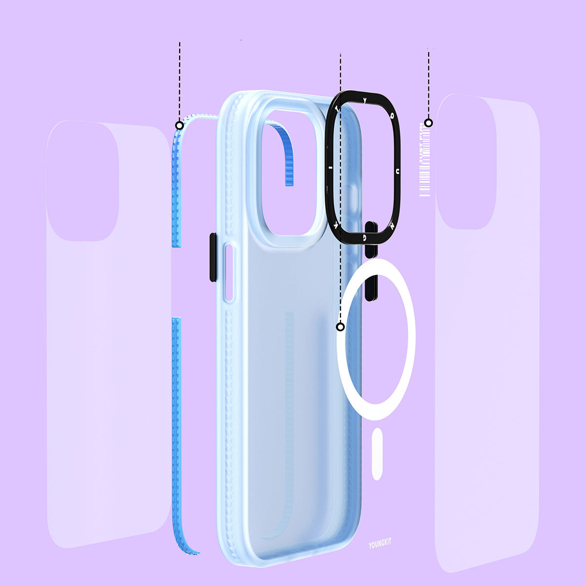 Apple iPhone 13 Pro Kılıf Magsafe Şarj Özellikli Youngkit Colored Sand Serisi Kapak Mavi
