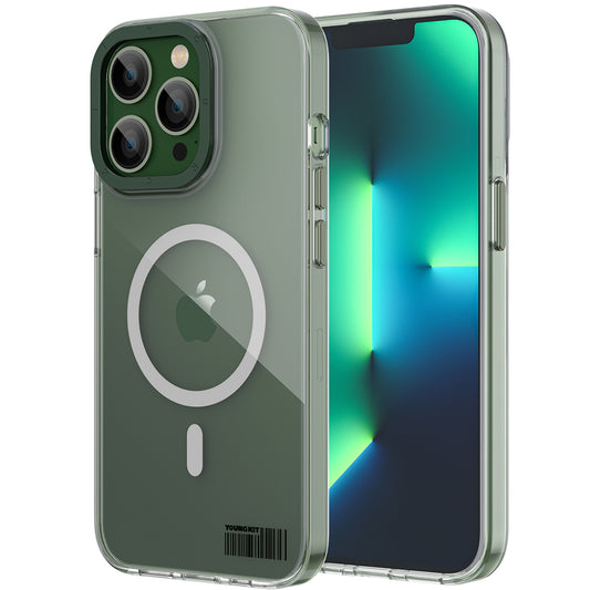 Apple iPhone 13 Pro Kılıf Magsafe Şarj Özellikli Youngkit Coloured Glaze Serisi Kapak Yeşil