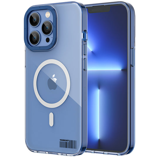 Apple iPhone 13 Pro Kılıf Magsafe Şarj Özellikli Youngkit Coloured Glaze Serisi Kapak Mavi