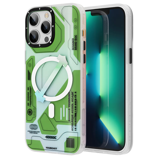 Apple iPhone 13 Pro Kılıf Magsafe Şarj Özellikli YoungKit Metaverse Serisi Kapak Yeşil