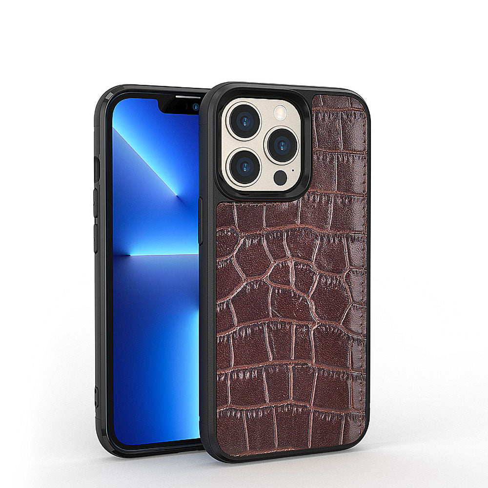 Apple iPhone 13 Pro Kılıf Wiwu Croco Pattern Calfskin Orjinal Deri Kapak Siyah