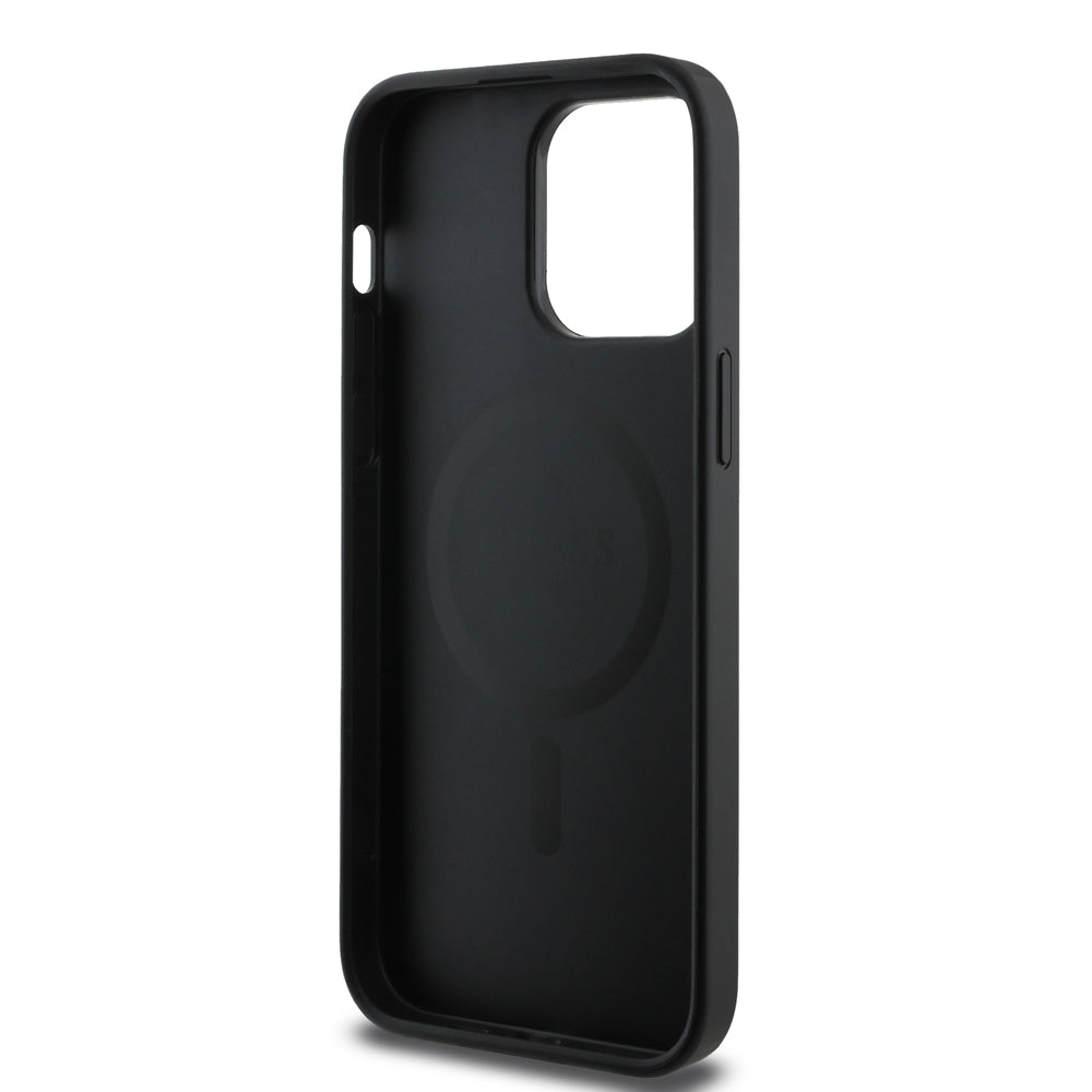 Apple iPhone 13 Pro Max Kılıf Guess Orjinal Lisanslı Magsafe Şarj Özellikli Small 4G Classic Kapak Siyah