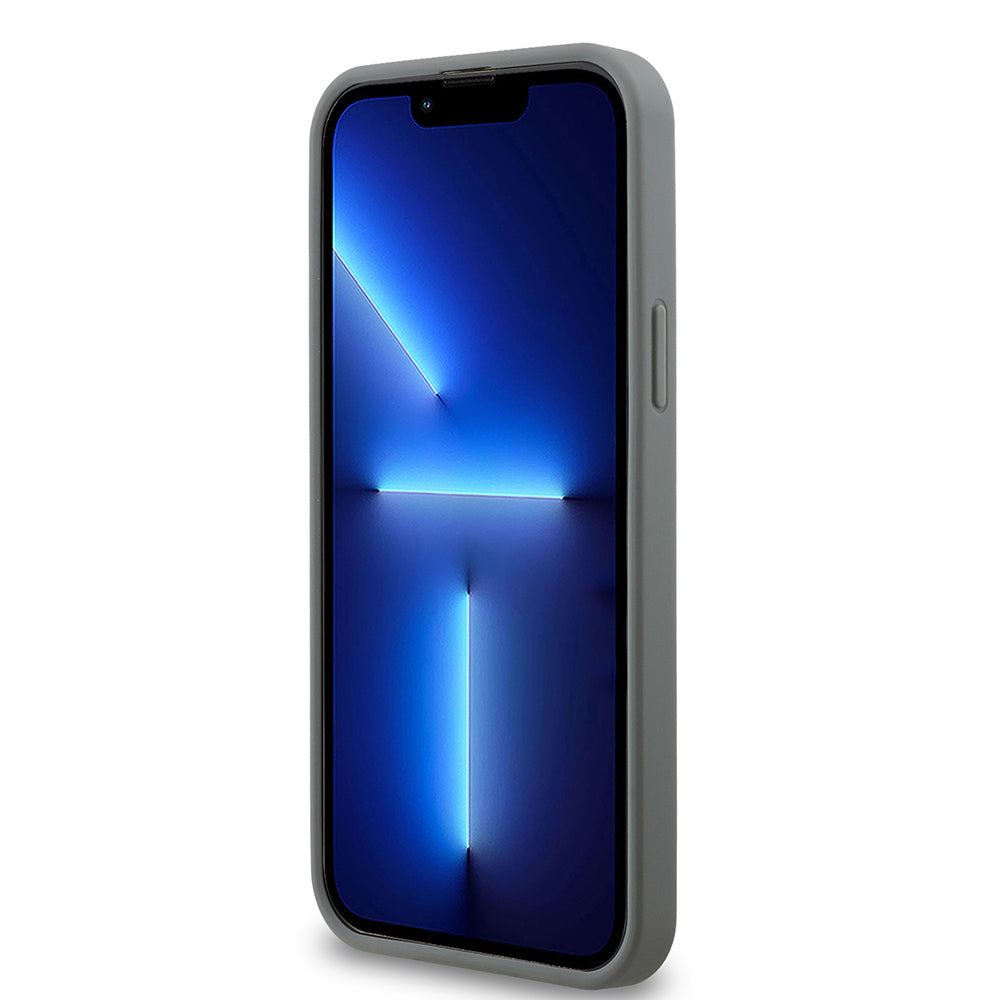 Apple iPhone 13 Pro Max Kılıf Guess Orjinal Lisanslı Taşlı Arka Yüzey Üçgen Logolu Kapak Gümüş