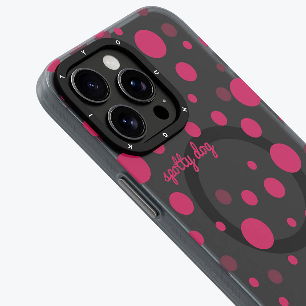 Apple iPhone 13 Pro Max Kılıf Magsafe Şarj Özellikli Polka Dot Desenli Youngkit Spots Serisi Kapak Beyaz