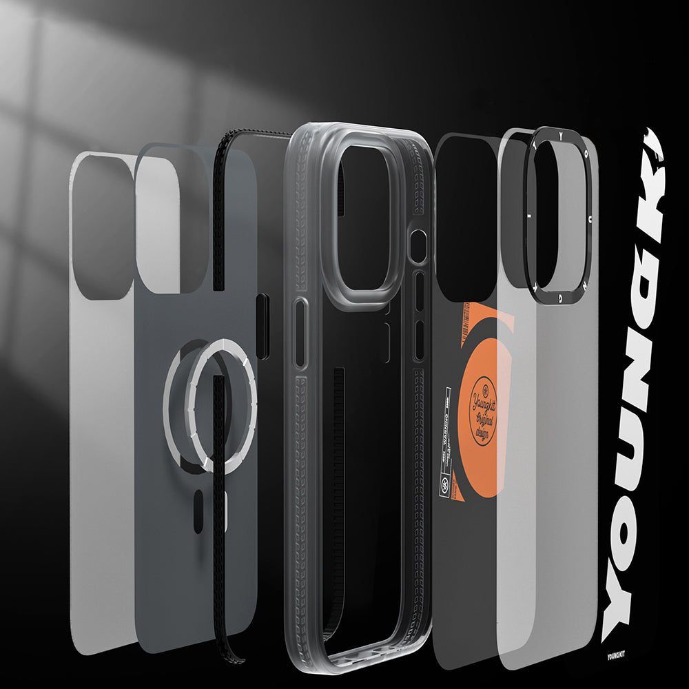 Apple iPhone 13 Pro Max Kılıf Magsafe Şarj Özellikli Youngkit Binfen Serisi Yazı Temalı Kapak Mor