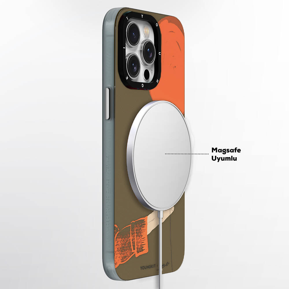 Apple iPhone 13 Pro Max Kılıf Magsafe Şarj Özellikli Youngkit Orange Serisi Flying Balloon Kapak Turuncu