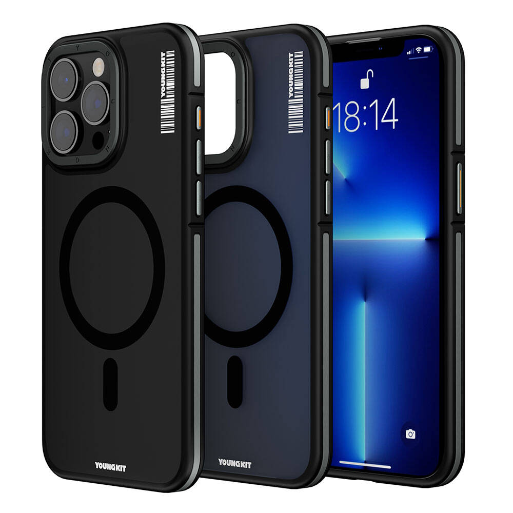 Apple iPhone 13 Pro Max Kılıf Magsafe Şarj Özellikli Youngkit Rock Sand Serisi Kapak Siyah