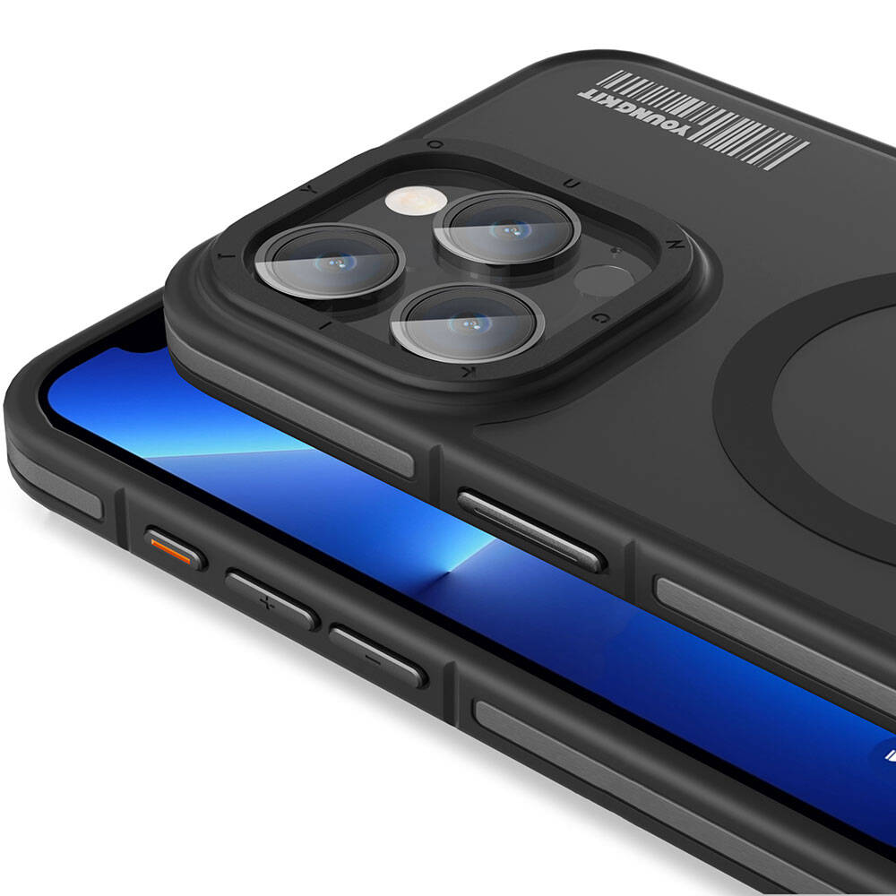 Apple iPhone 13 Pro Max Kılıf Magsafe Şarj Özellikli Youngkit Rock Sand Serisi Kapak Mavi