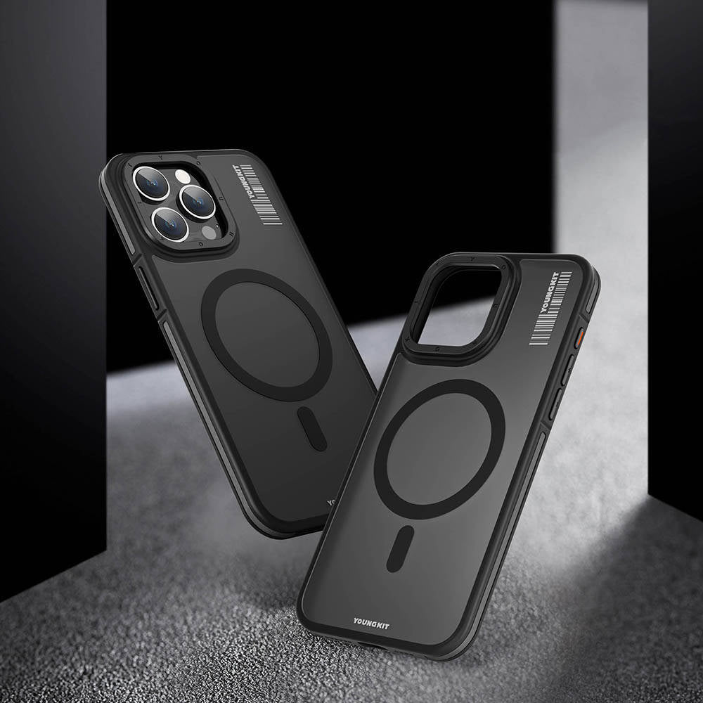 Apple iPhone 13 Pro Max Kılıf Magsafe Şarj Özellikli Youngkit Rock Sand Serisi Kapak Gri