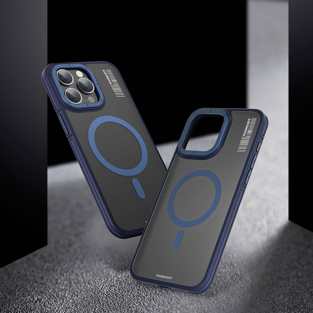 Apple iPhone 13 Pro Max Kılıf Magsafe Şarj Özellikli Youngkit Rock Sand Serisi Kapak Mavi