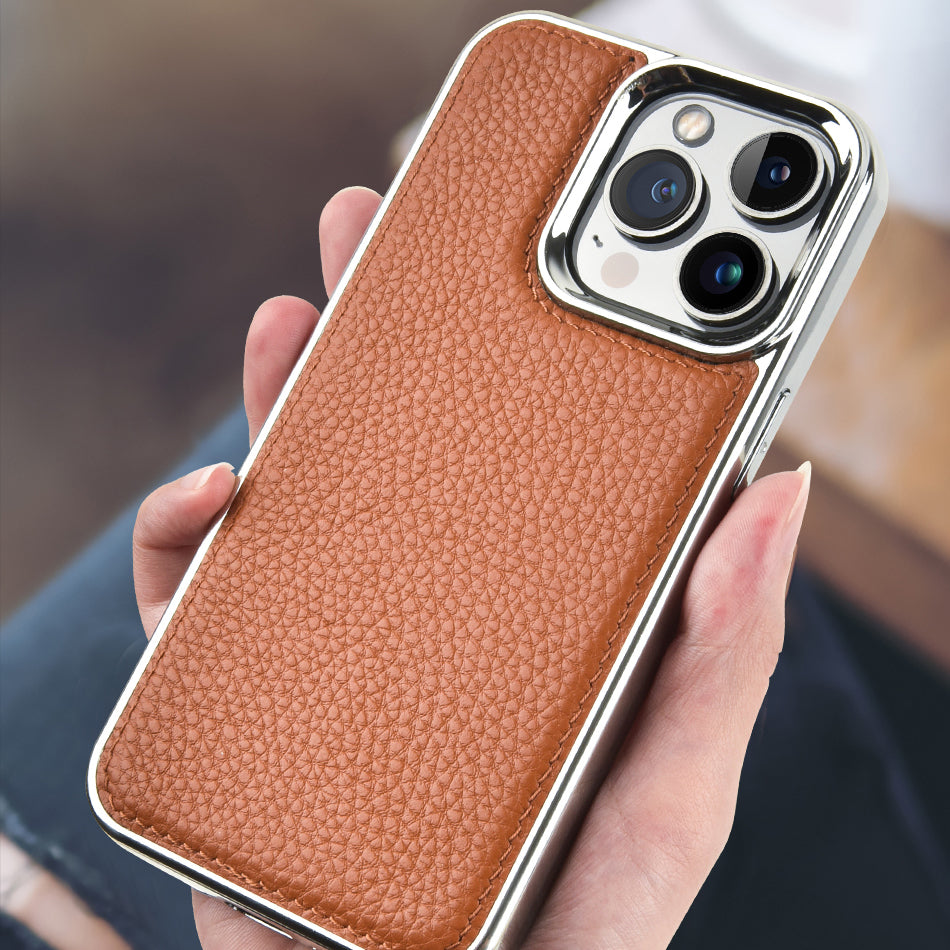 Apple iPhone 13 Pro Max Kılıf Wiwu Genuine Leather Silver Calfskin Orjinal Deri Kapak Mavi