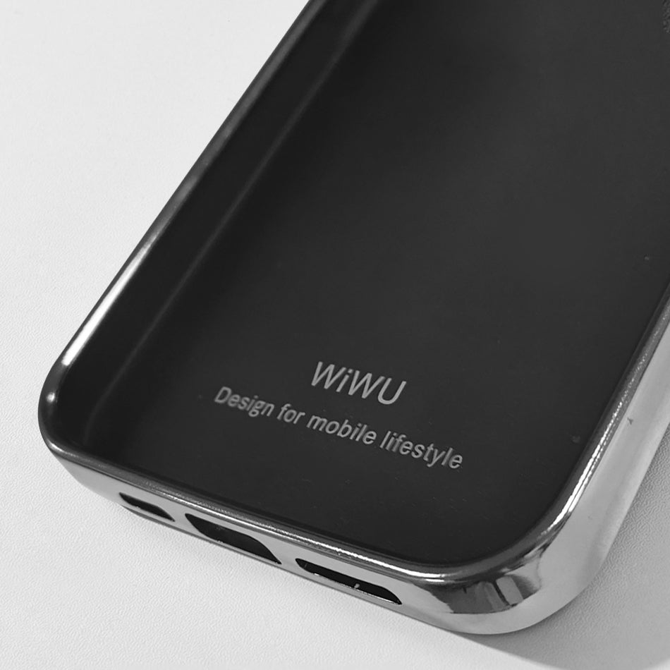 Apple iPhone 13 Pro Max Kılıf Wiwu Genuine Leather Silver Calfskin Orjinal Deri Kapak Siyah
