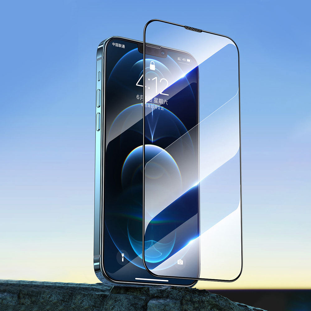 Apple iPhone 13 Pro Max Wiwu CZ-003 Mavi Işık Teknolojili Hidrofobik ve Oleofobik Parlama Önleyici Cam Ekran Koruyucu Siyah