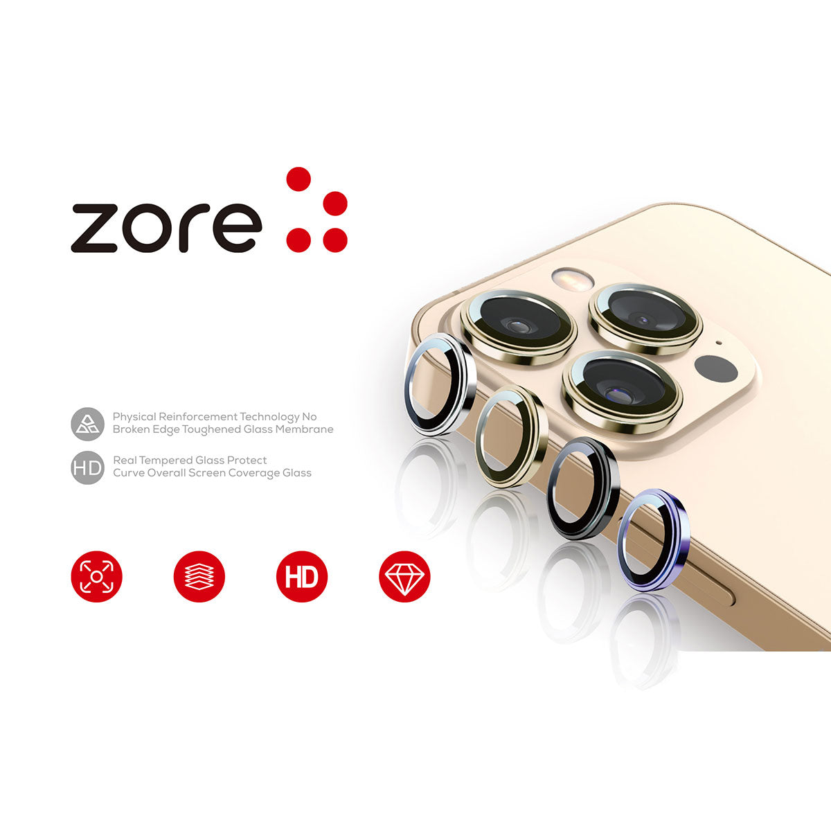 Apple iPhone 13 Pro Max Zore CL-12 Premium Safir Parmak İzi Bırakmayan Anti-Reflective Kamera Lens Koruyucu Sierra Mavi