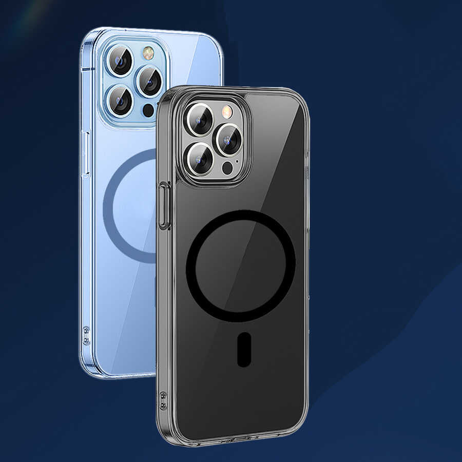 Apple iPhone 13 Pro Wiwu Magsafe Şarj Özellikli Lens Korumalı Şeffaf Silikon Kapak Siyah