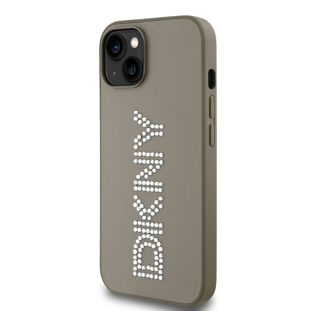 Apple iPhone 14 Kılıf DKNY Orjinal Lisanslı Taşlı DKNY Yazılı Metalik Rhinestones PU Deri Kapak Siyah