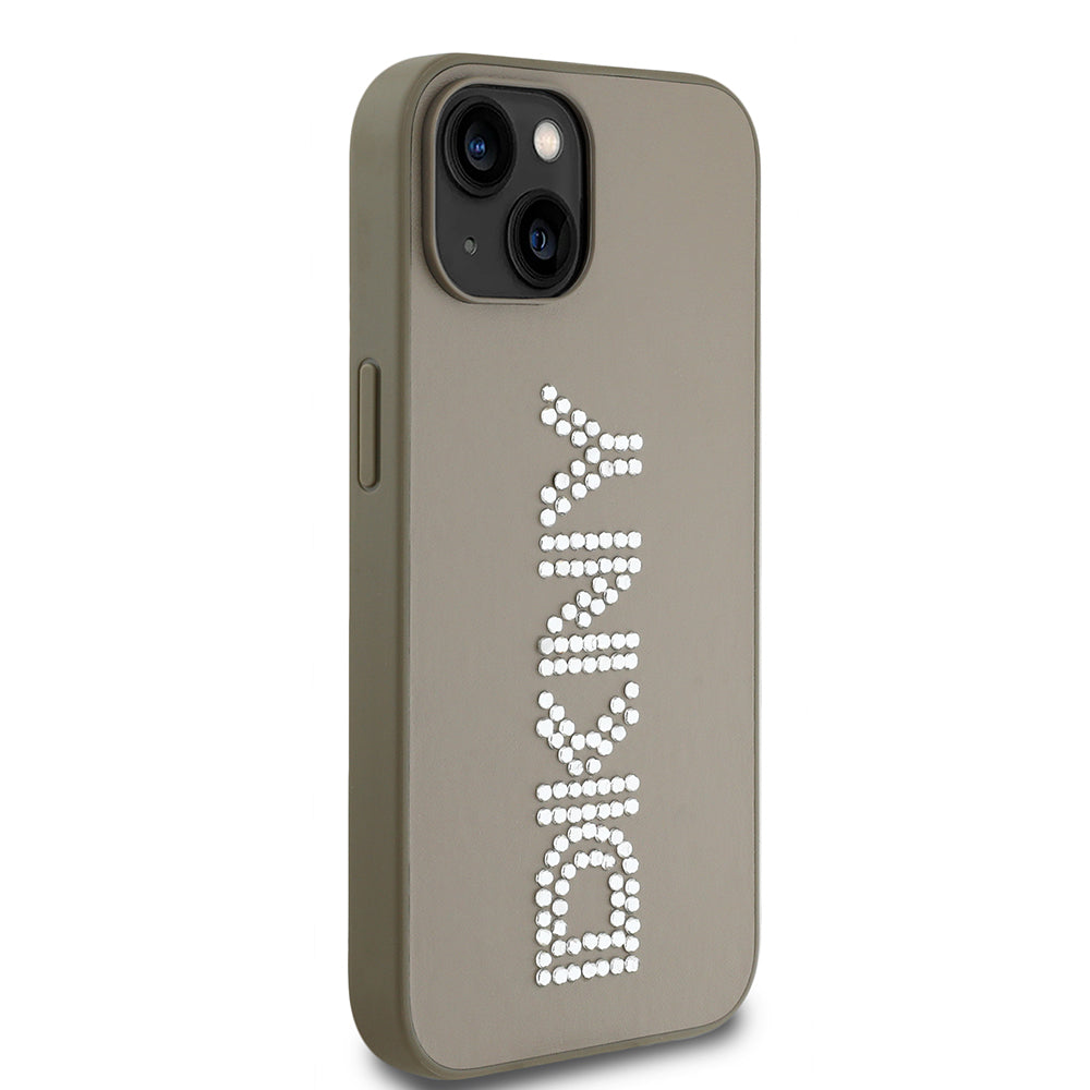 Apple iPhone 14 Kılıf DKNY Orjinal Lisanslı Taşlı DKNY Yazılı Metalik Rhinestones PU Deri Kapak Siyah