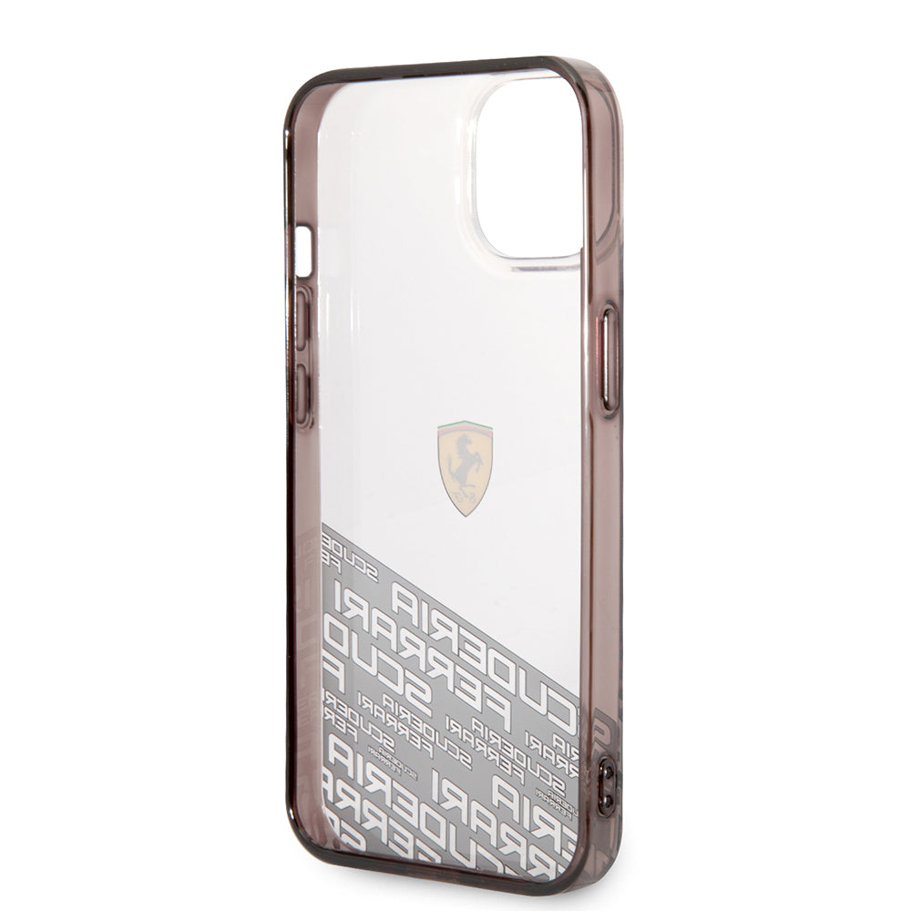 Apple iPhone 14 Kılıf Ferrari Orjinal Lisanlı Transparan Alt Kısım Baskılı Dizayn Kapak Gümüş