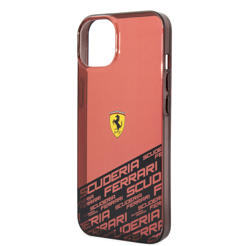 Apple iPhone 14 Kılıf Ferrari Orjinal Lisanlı Transparan Alt Kısım Baskılı Dizayn Kapak Kırmızı
