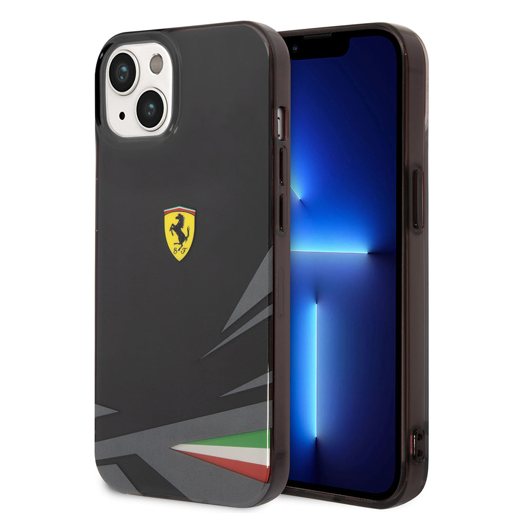Apple iPhone 14 Kılıf Ferrari Orjinal Lisanslı Baskı Logolu İtalyan Bayrak Baskılı Dizayn Kapak Sarı