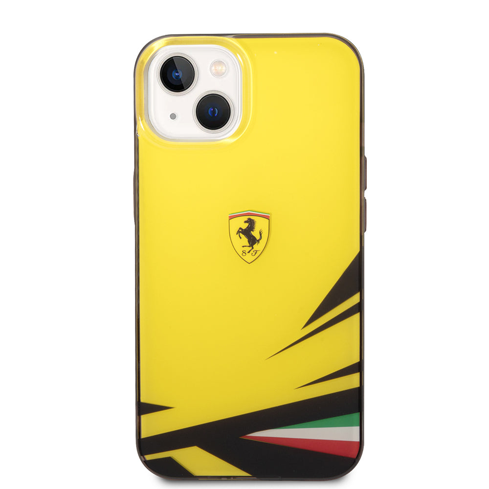 Apple iPhone 14 Kılıf Ferrari Orjinal Lisanslı Baskı Logolu İtalyan Bayrak Baskılı Dizayn Kapak Sarı