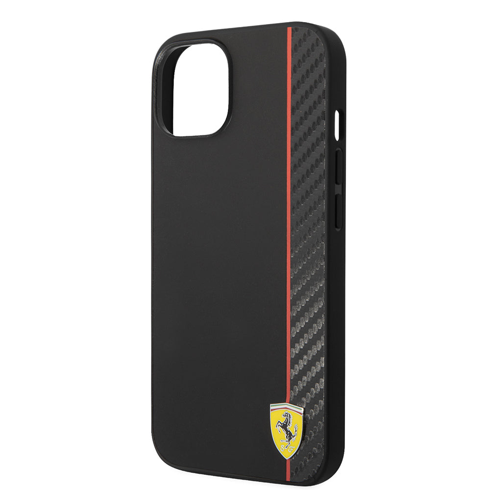 Apple iPhone 14 Kılıf Ferrari Orjinal Lisanslı Magsafe Şarj Özellikli Pu Deri Ve Karbon Şeritli Dizayn Kapak Kırmızı