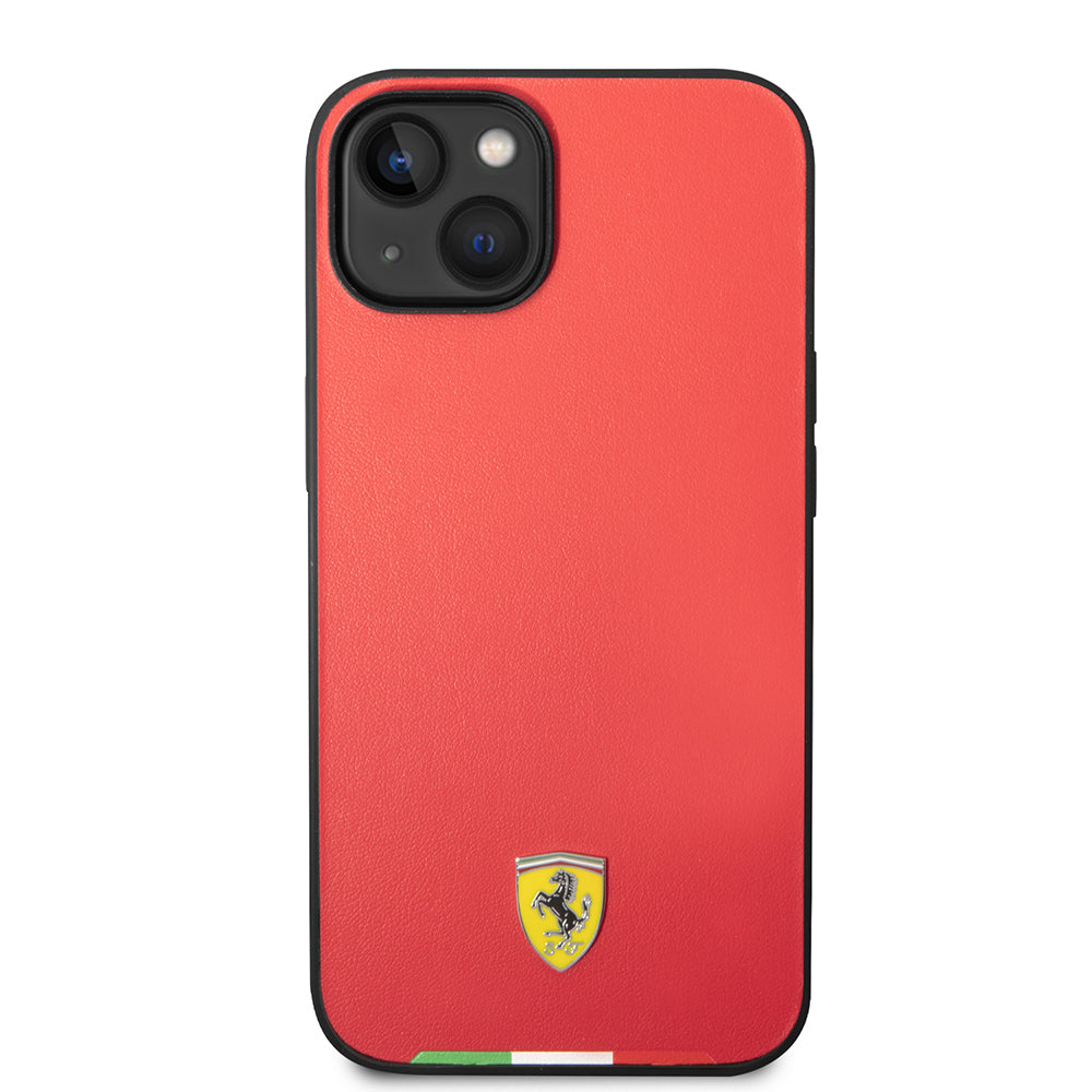 Apple iPhone 14 Kılıf Ferrari Orjinal Lisanslı PU Deri İtalyan Bayrak Dizayn Kapak Kırmızı