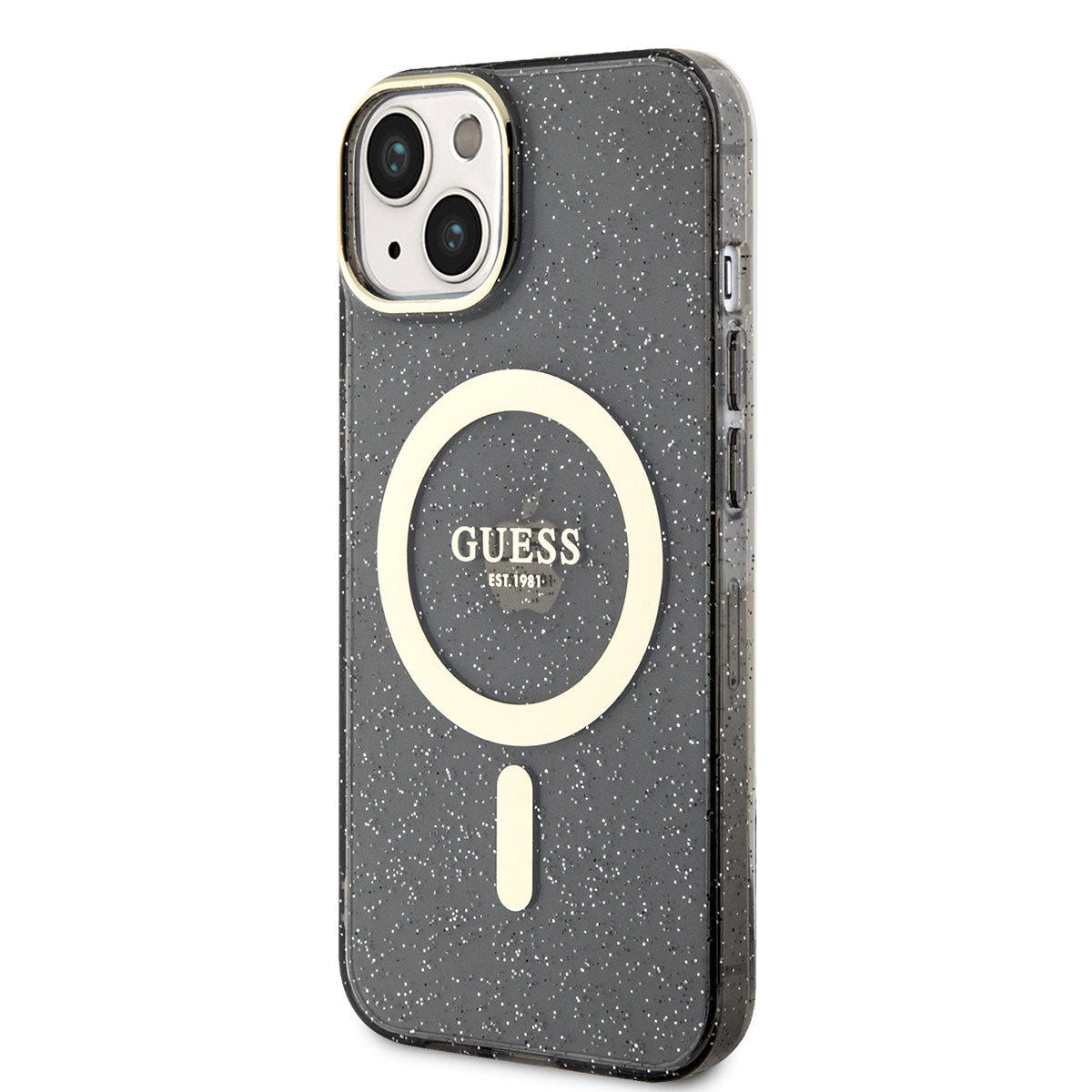 Apple iPhone 14 Kılıf GUESS Magsafe Şarj Özellikli Glitter Kapak Siyah