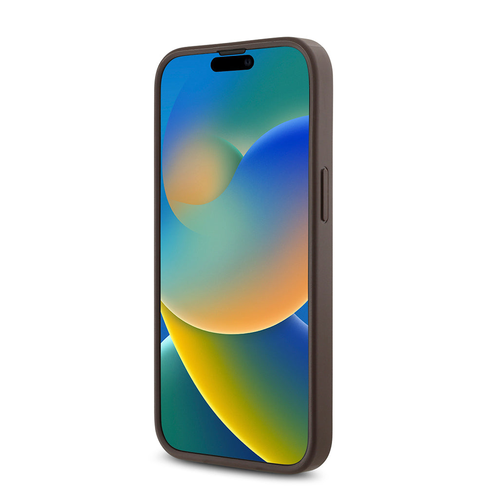 Apple iPhone 14 Kılıf Guess Orjinal Lisanslı Magsafe Şarj Özellikli Gül Baskılı 4G Desenli Yazı Logolu Kapak Kahverengi