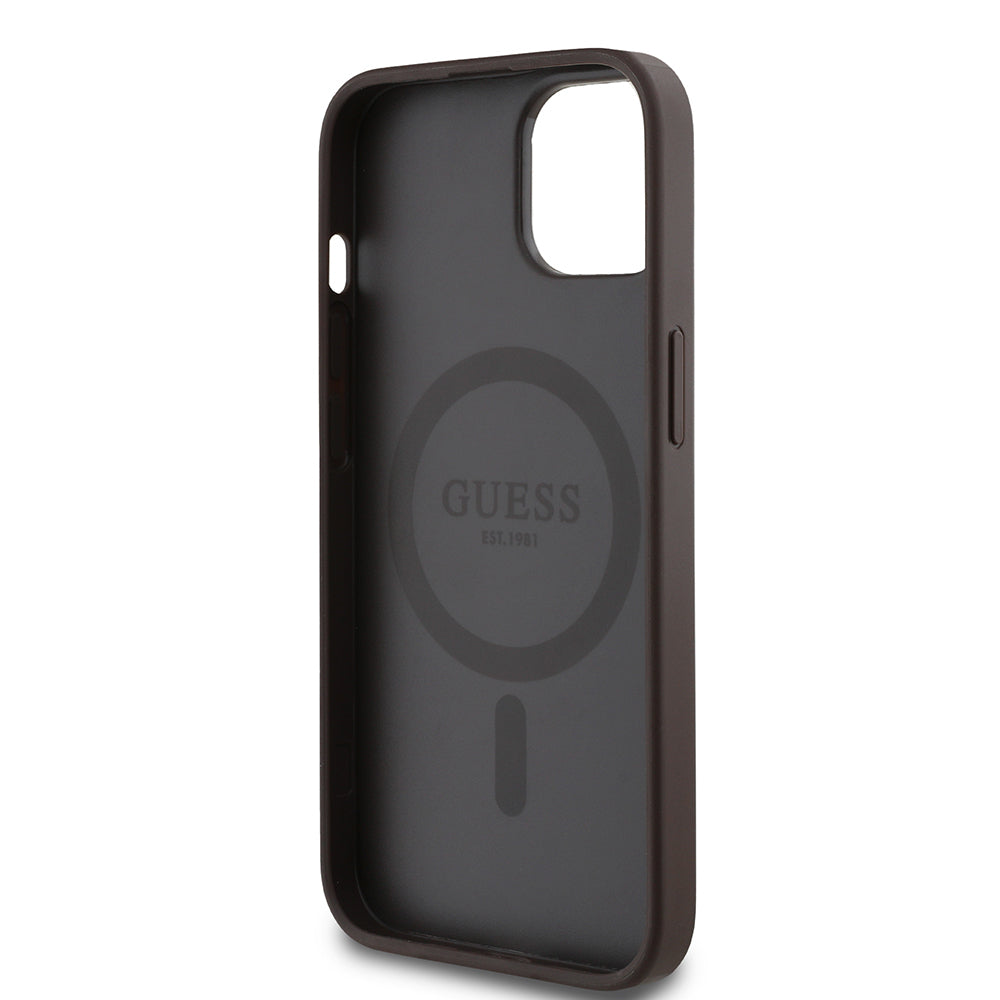 Apple iPhone 14 Kılıf Guess Orjinal Lisanslı M-safe Şarj Özellikli Yazı Logolu Circle Classic Kapak Siyah