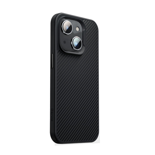 Apple iPhone 14 Kılıf Karbon Fiber Magsafe Şarj Özellikli Benks 600D Hybrid Kevlar Kapak Siyah