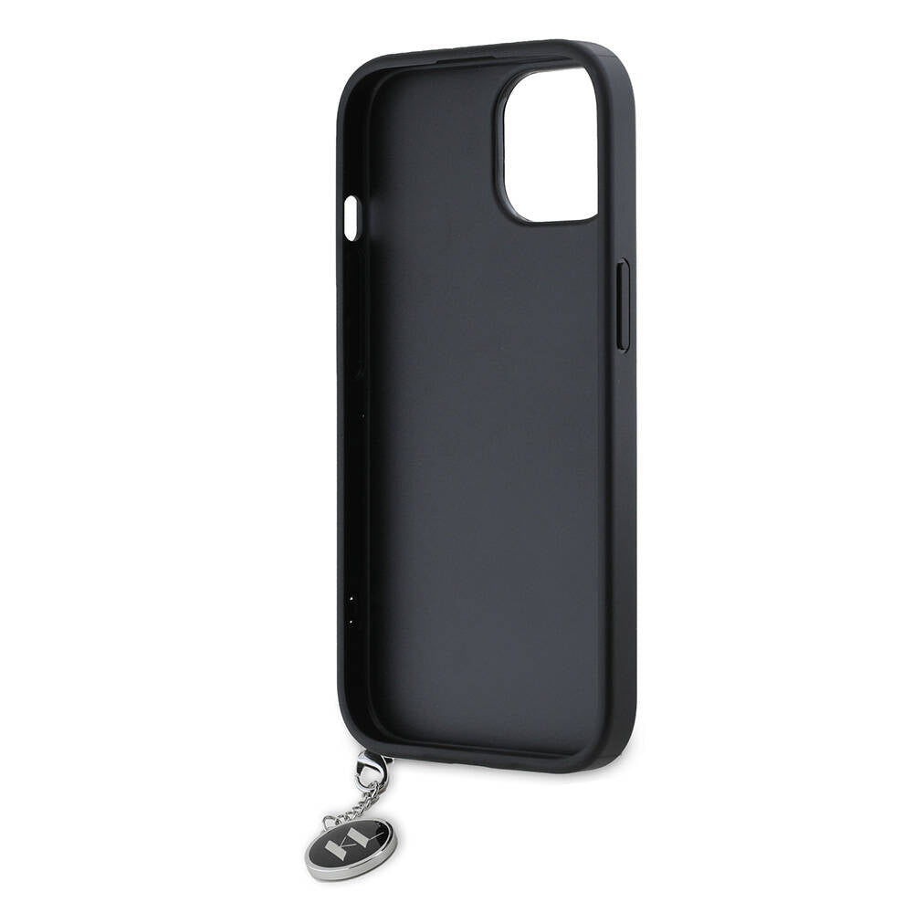 Apple iPhone 14 Kılıf Karl Lagerfeld Orjinal Lisanslı Anahtarlıklı Taşlı KL Yazılı Saffiano Rhinestones Kapak Pembe