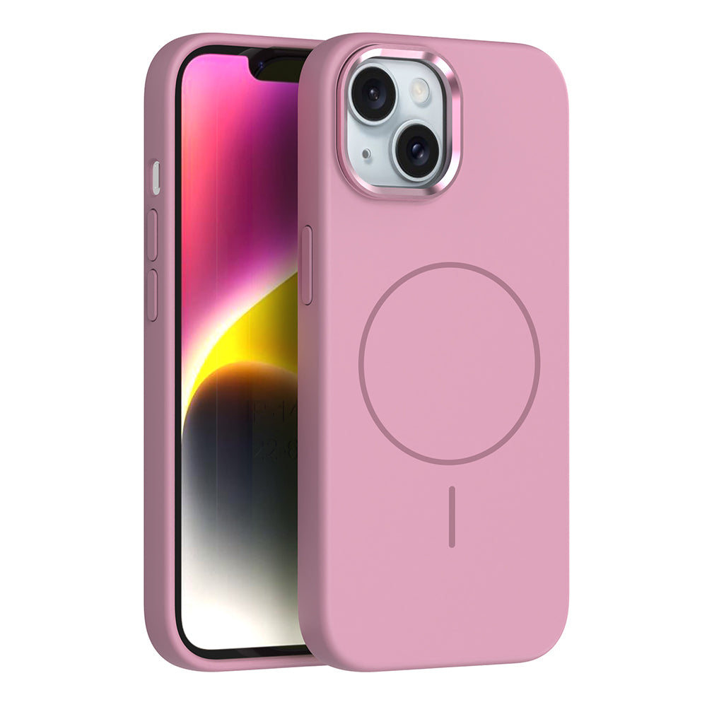 Apple iPhone 14 Kılıf M-Safe Şarj Özellikli Metal Kamera Çerçeveli Zore Edi Silikon Kapak Lacivert