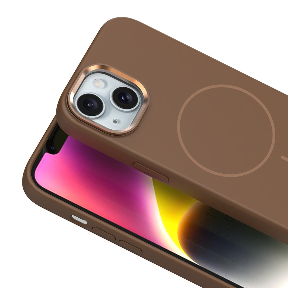 Apple iPhone 14 Kılıf M-Safe Şarj Özellikli Metal Kamera Çerçeveli Zore Edi Silikon Kapak Açık Mavi