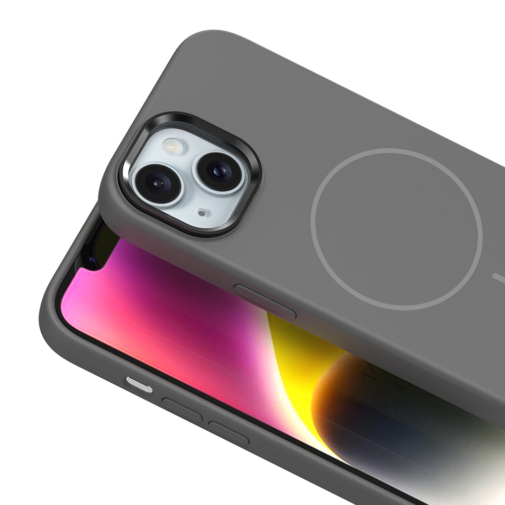 Apple iPhone 14 Kılıf M-Safe Şarj Özellikli Metal Kamera Çerçeveli Zore Edi Silikon Kapak Lacivert